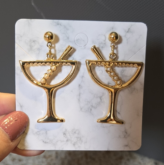 Gold Tone Wine Cups Earrings - Picture 11 of 13